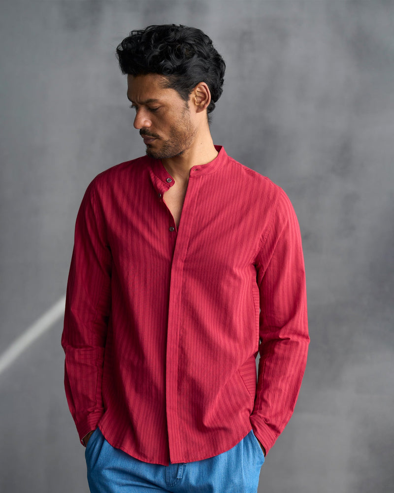 Red colour side panel Cotton Shirt