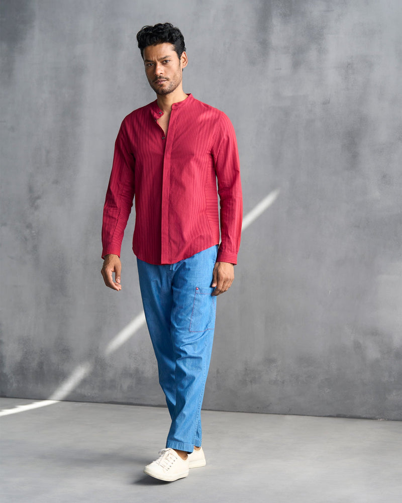 Red colour side panel Cotton Shirt