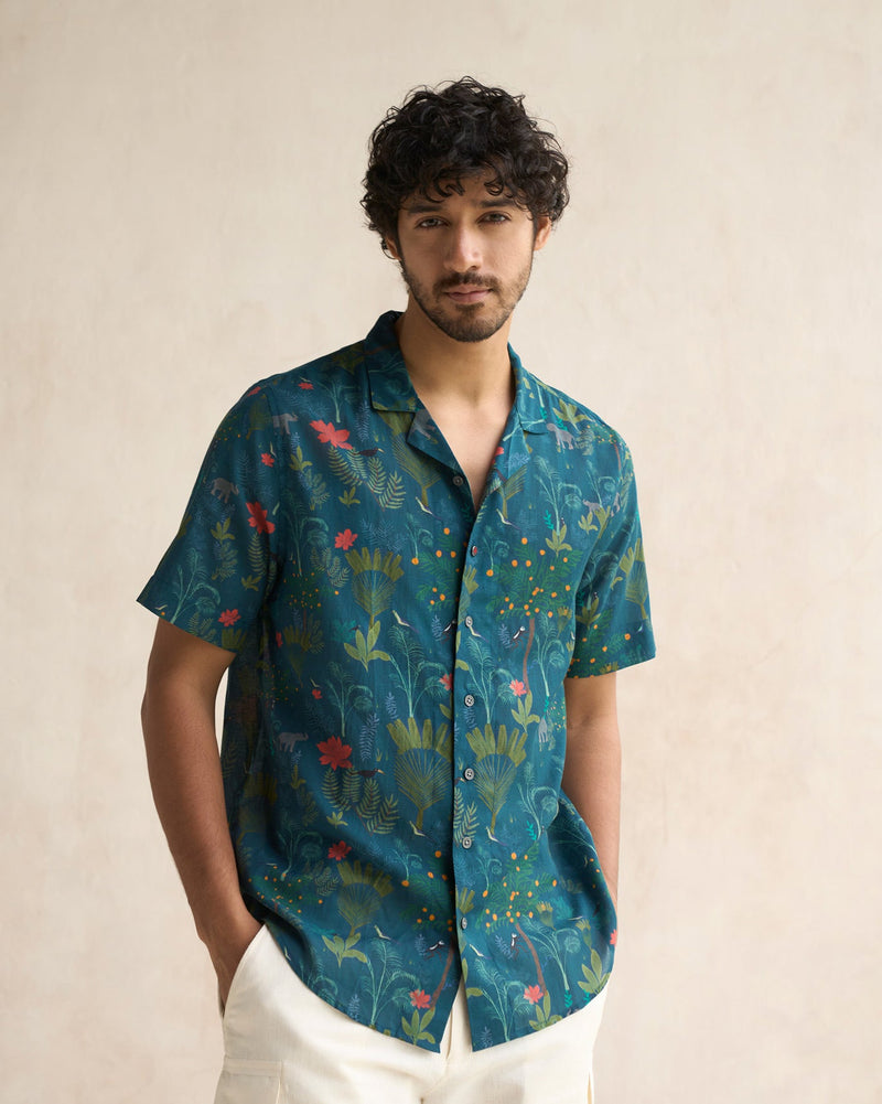 Teal colour Half  Sleeve Cotton Shirt