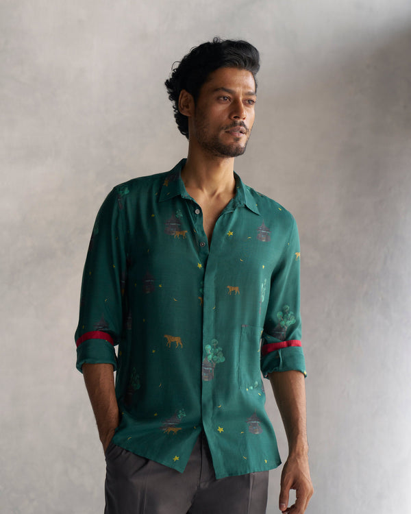 Green colour forest Cotton Shirt