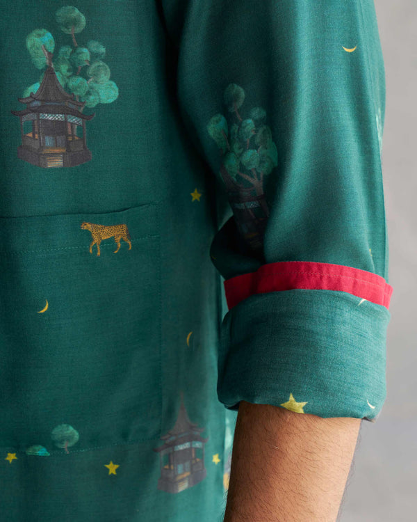 Green colour forest Cotton Shirt