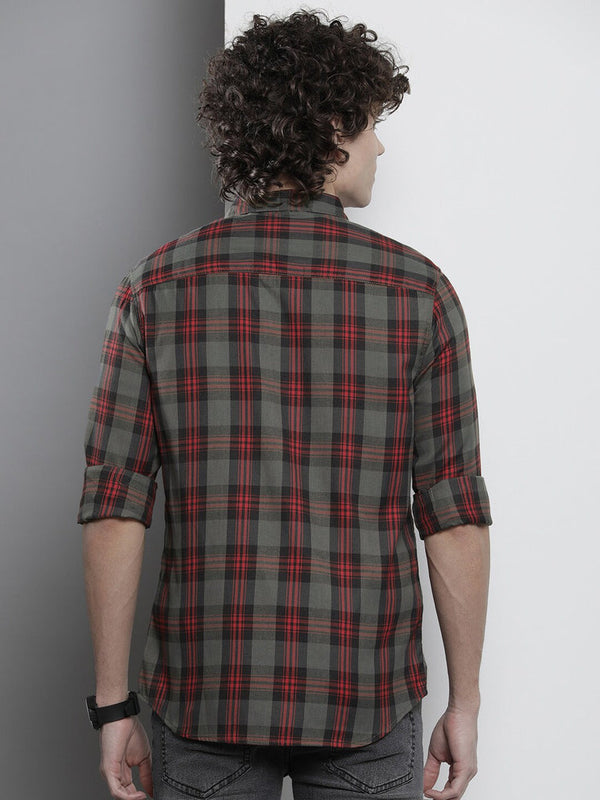 Men's Red And Black Regular Checks Cotton Shirt