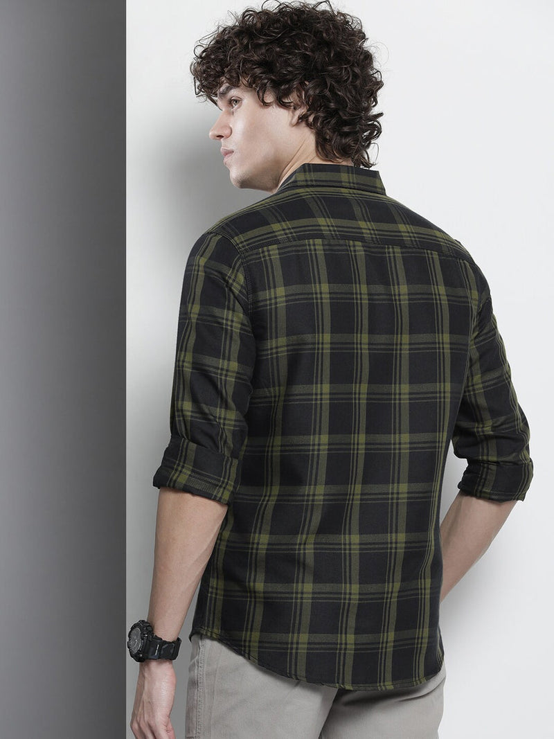 Men's  Black Regular Checks Cotton Shirt