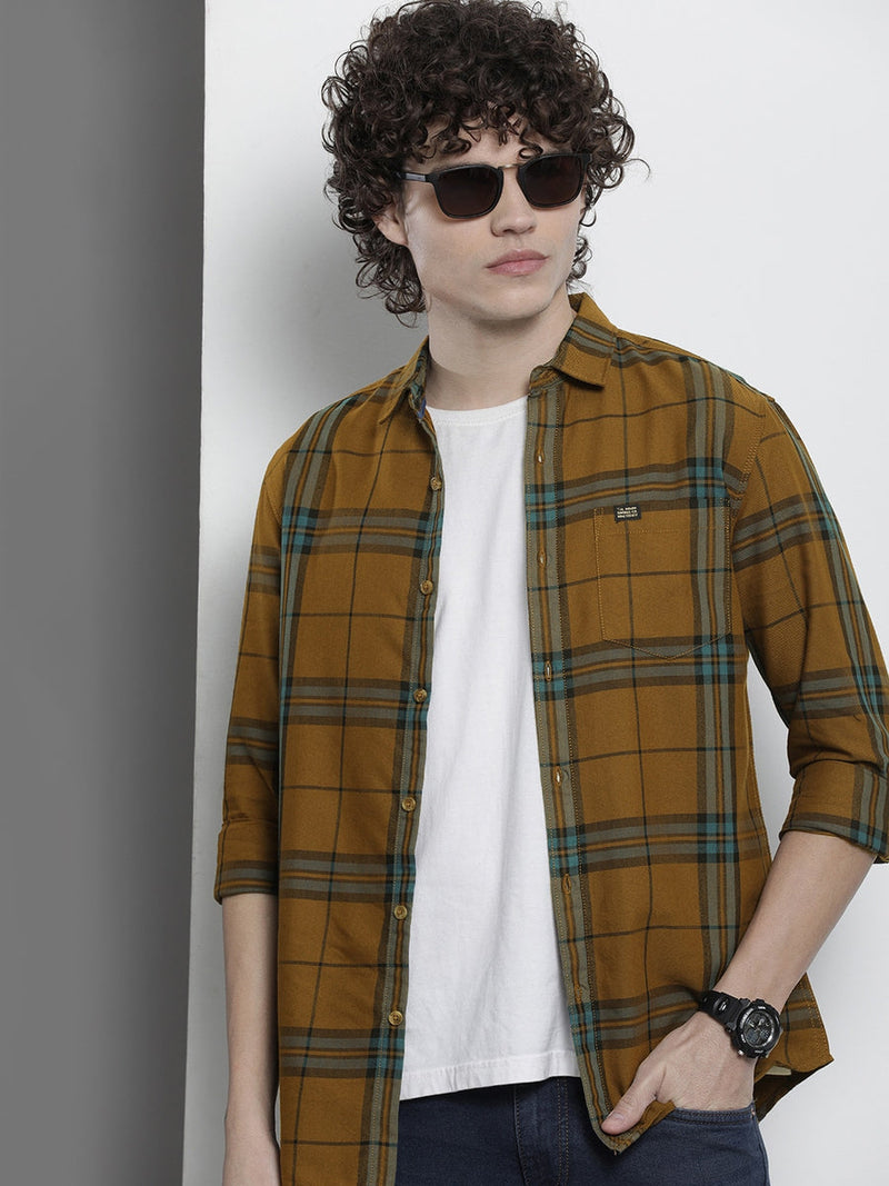 Men's brown Regular Checks Cotton Shirt