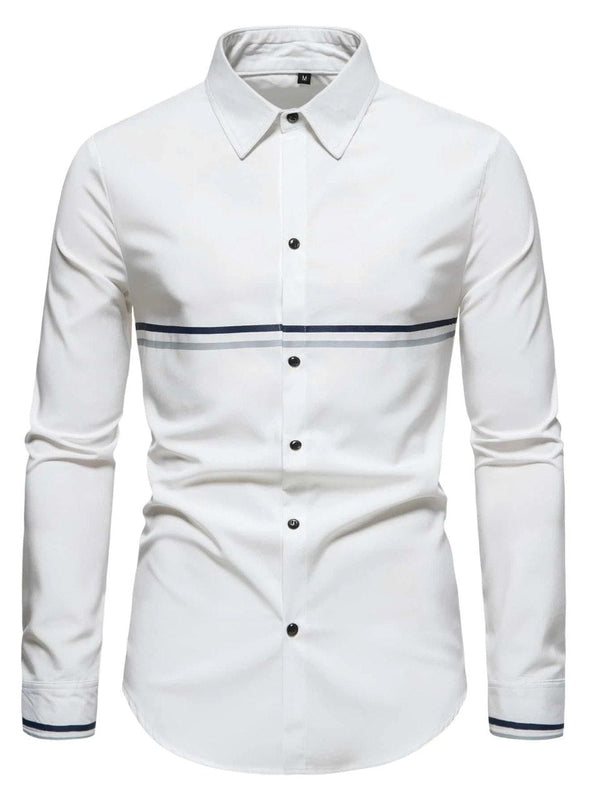 White vertical strip full sleeve shirt for men