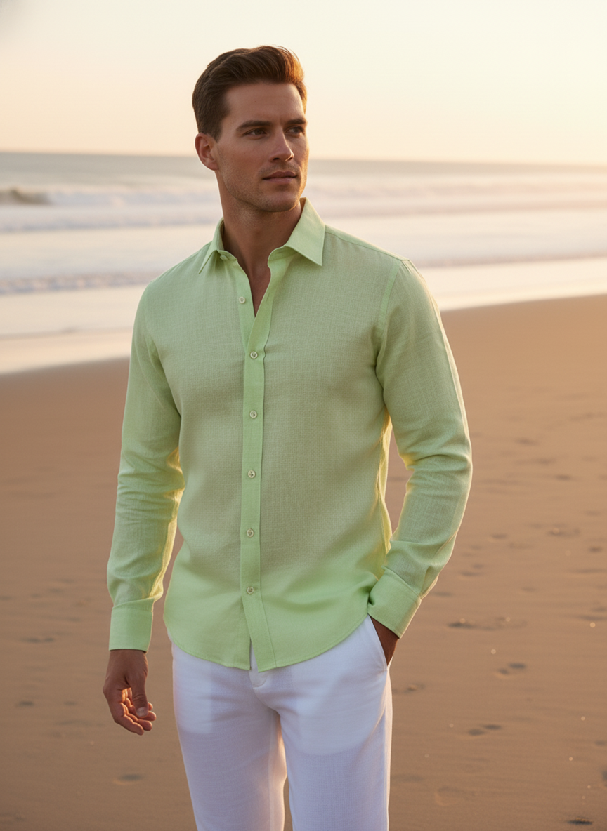 Lime Glow - Linen-Cotton Shirt