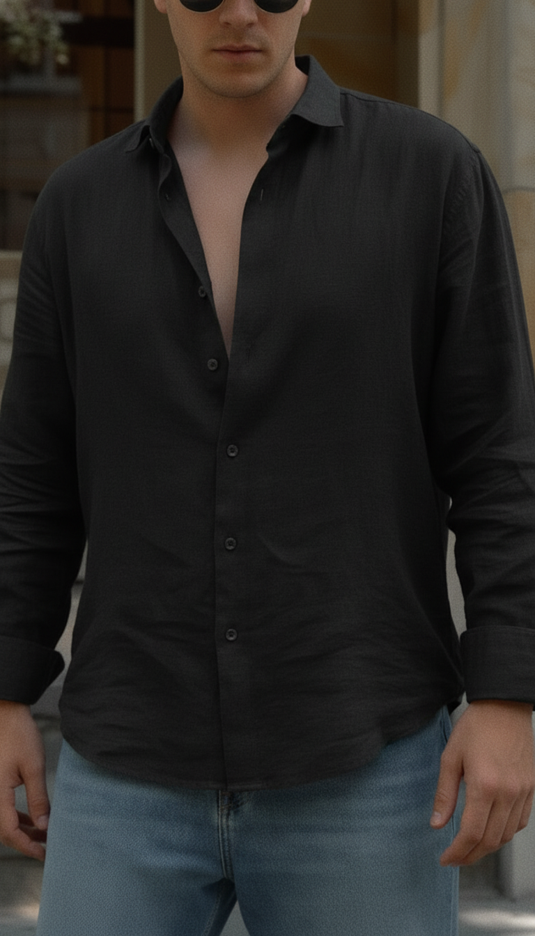 Charcoal Aura - Pure Linen Shirt